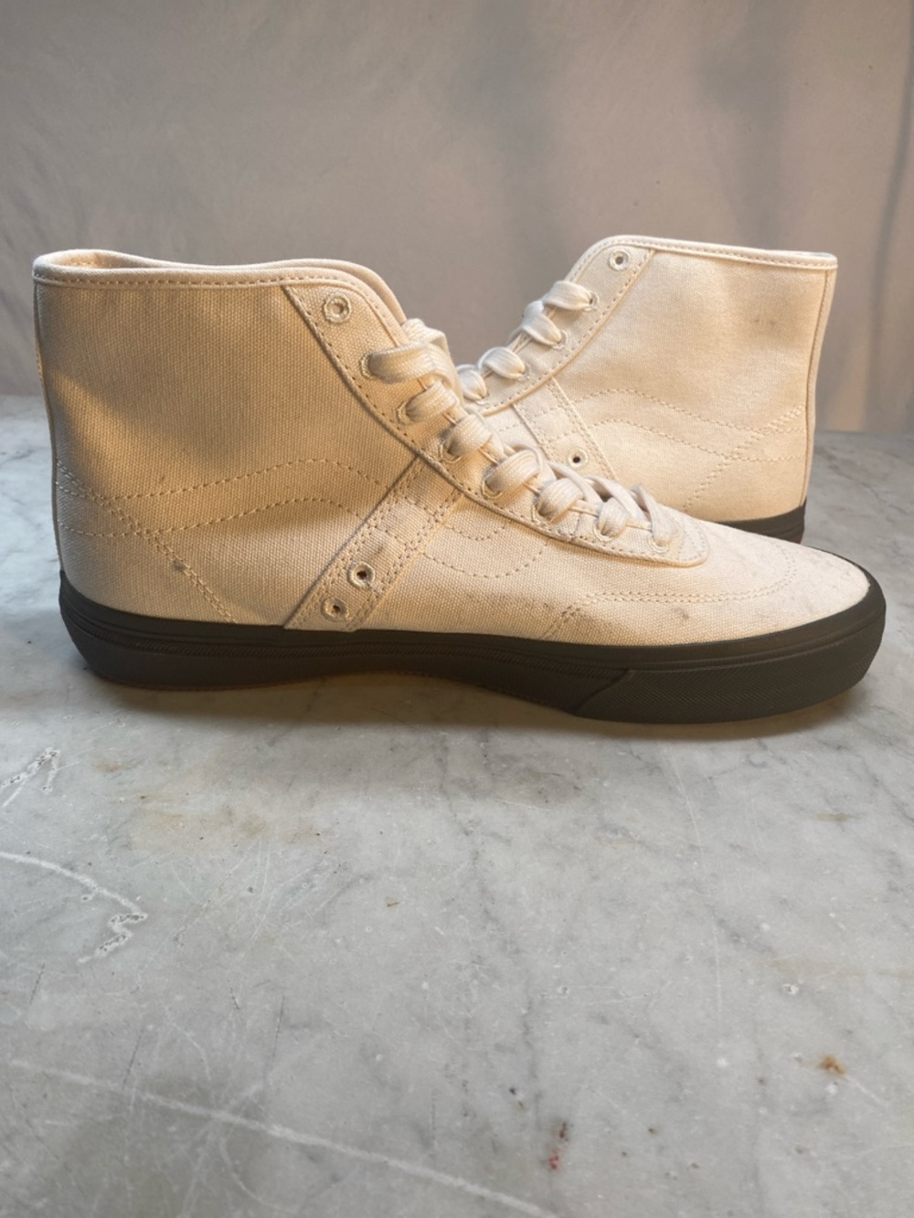 Vans High-Top Canvas Sneakers in Cream with Black Sole - Picture 4 of 6